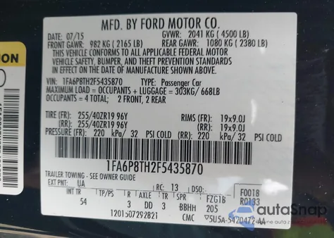 2015 Ford Mustang Ecoboost из США, поврежденный, VIN 1FA6P8TH2F5435870